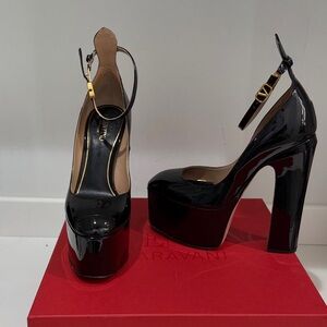 Valentino Glossy Black Platform Sandals
